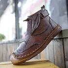 Men's Handmade Moccasin-Style Ankle Boots with Side Zipper – Vintage-Inspired Casual Shoes for Travel, Driving and Weekend Adventures