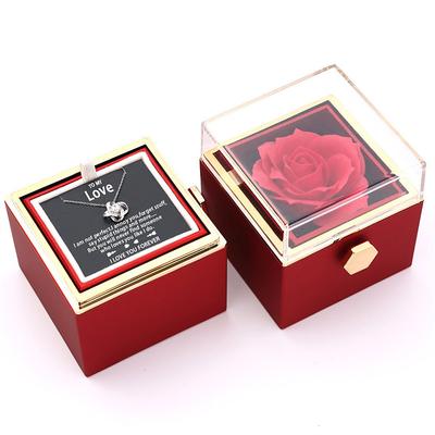 To My Love Necklace with Forever Roses Box, Christmas Gift for Her, Romantic Rotating Jewelry Box with Soap Flowers and Eternal Rose, Flip Design Packaging for Proposal, Valentine's Day, Ann