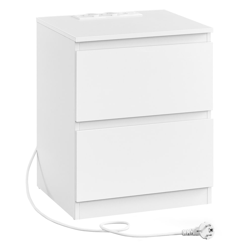 Comodino con ciabatta elettrica 2 cassetti bianco nuvola