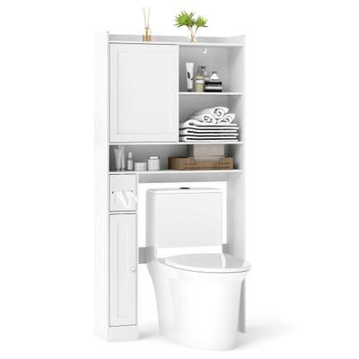 Costway Over-the-Toilet Storage Cabinet Standing Toilet Rack with Sliding Door-White