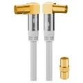 Cavo antenna tv (135 dB), 4x schermato, placcato oro, presa coassiale 90° spina coassiale 90°.