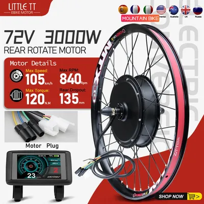 MTX39 72V 3000W Electric Bike Conversion Kit Brushless Gearless Rear Hub Motor Wheel 20-29inch 700C For Ebike Conversion Kit