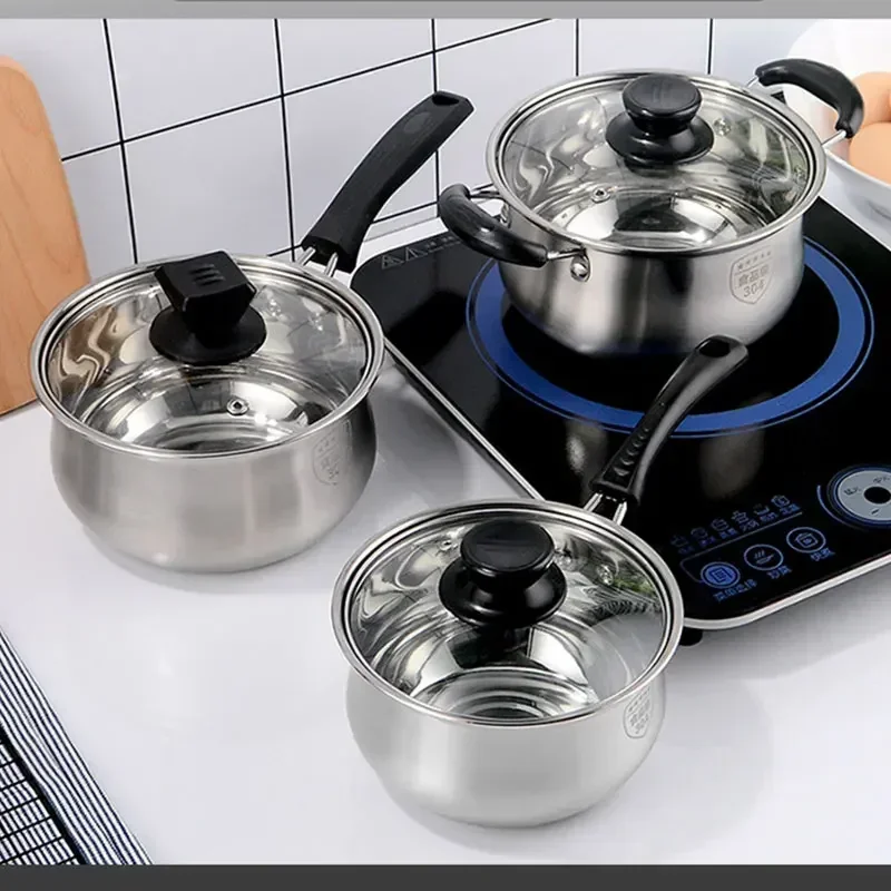 Poêle à frire antiadhésive en acier inoxydable, avec couvercle en verre, ustensiles de cuisine pour casseroles de cuisine, ustensiles de cuisine, cuisinière à Induction