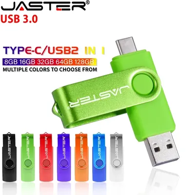 JASTER 2-in-1 TYP C USB 3.0-Flash-Laufwerke 128 GB drehbarer Memory Stick 64 GB bunter Pen-Laufwerk 32 GB kreatives Geschenk USB-Stick 16 GB Image