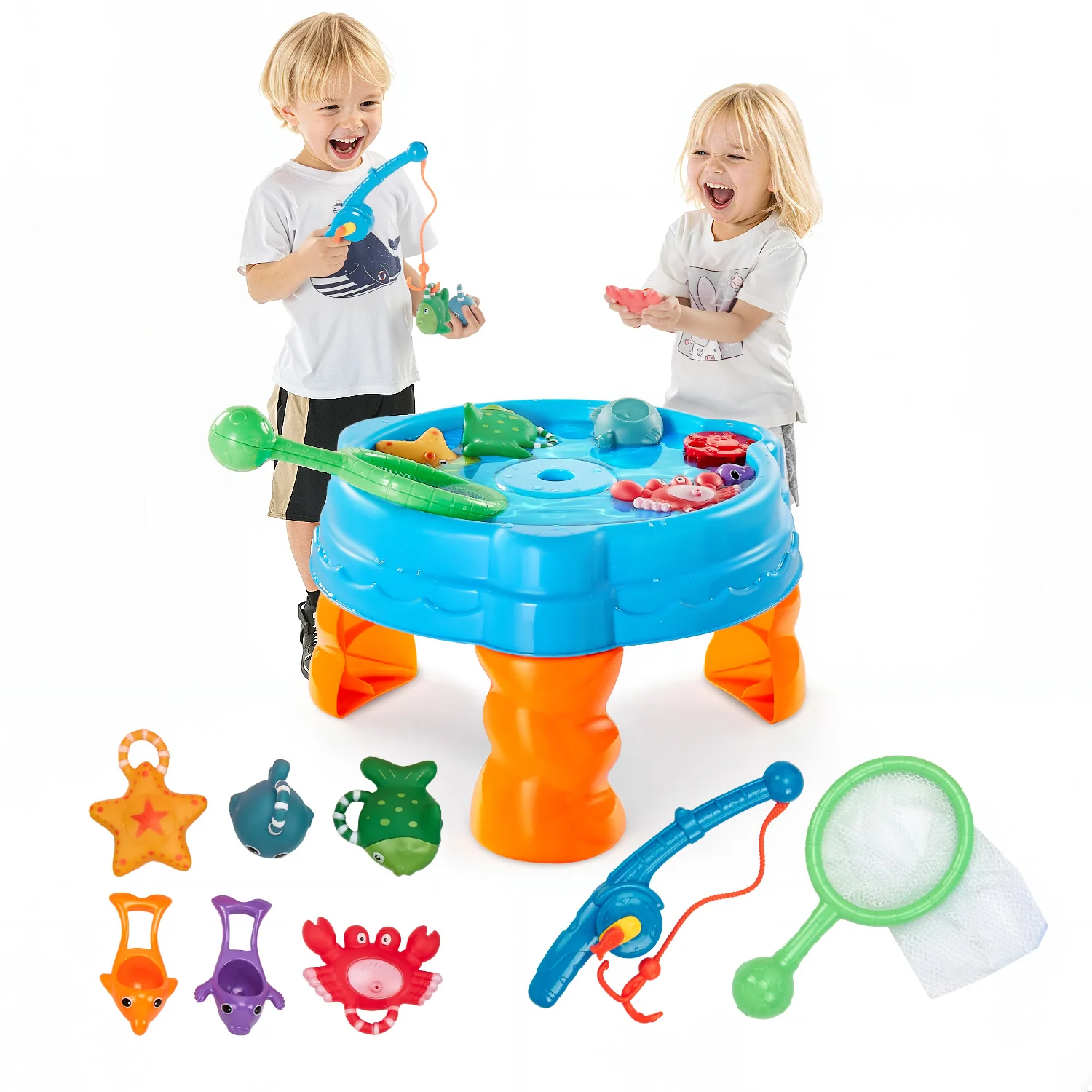 VEVOR Wassertisch, Spieltisch, Wasserspieltisch, Wasserspielset mit 9-teiligem Spielzeugzubehör, Sommer-Wasseraktivitätstisch mit Angelspielset für Jungen und Mädchen ab 3 Jahren Image