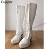 Elegante Kniehohe Weiße Kreuz Gebunden Plattform Stiefel High Heel Frauen Schuhe Front Zipper Runde Kappe 2024 Mode Zapatos Para Mujere