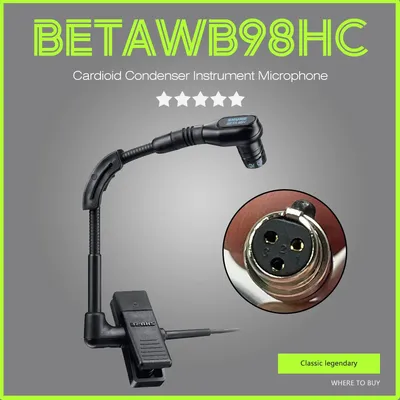 BETA WB98H/C Condenser Hore Cardioid Clip-on Instrument Microphone 3pin for Shure Wireless Beltpack Transmitters