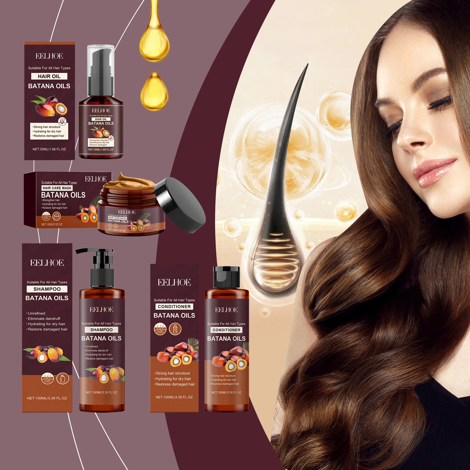 Eelhoe Batana Oil Hair Care Series Oil Control Feuchtigkeitsspendende, glättende Tiefenreinigung, reine Pflanzenbehandlung, Haarwachstumsshampoo-Set