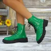 Herbst und Winter, dicker Boden, Reitstiefel, wasserdichte Plattform, Schnürung, modische Damenstiefel, grün, schwarz, große Größe 42