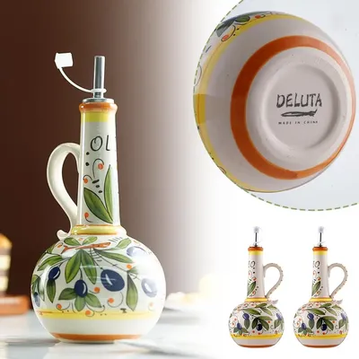 500ml Olive Oil Dispenser Bottle Embossed Ceramic Oil Vinegar Bottle Container Condiment Ceramic Oil Can Oil Bottle Storage