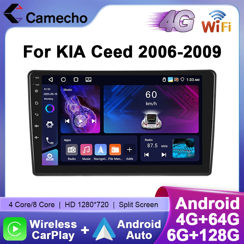 Camecho Auto Radio Für KIA Ceed 2006-2009 Drahtlose CarPlay Android Auto Multimedia Player 6 + 128G 4G WIFI Spiegel Link GPS Stereo Image