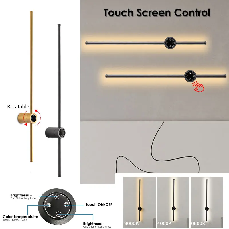 360 ° Drehbare, dimmbare LED-Wandleuchten, Wandleuchte, Touchscreen-Steuerung, Wandleuchten mit EIN/AUS-Schalter und Fernbedienung Image