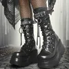 Damen Goth Plateaustiefel Mode Nietenschnalle Punk Keile High Heels Damenstiefel Party Street Cosplay Damenschuhe