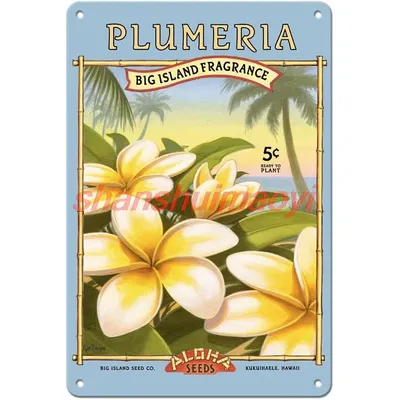 Plumeria - Aloha Seeds - Big Island Seed Company - Big Island Fragrance - Vintage Seed Packet by Kerne Erickson - 8 x 12 inch Vi
