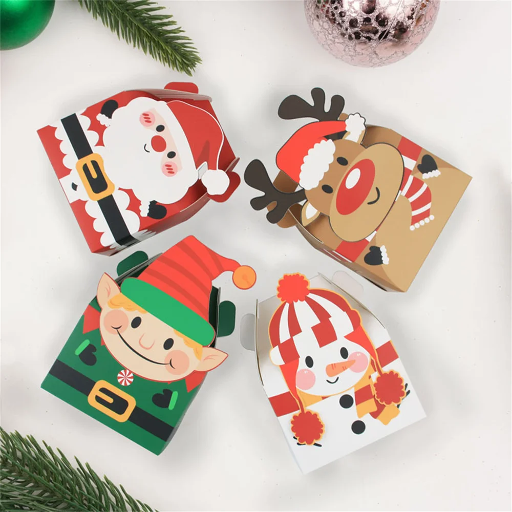 10 Stück Weihnachten Candy Box Geschenk box Santa Claus Weihnachts baum Elch Schneemann quadratische Form für Weihnachts feier Dekor Kekse Verpackung Image