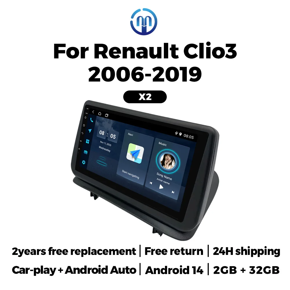 NaviFly 2din Android 14 Auto Radio Multimedia Player Stereo carplay Auto Smart Systeme GPS Navigation Für Renault Clio 3 2006-2019 Image