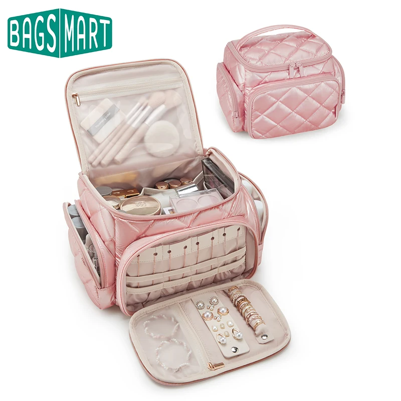 BAGSMART Kosmetiktasche für Damen, Make-up, große Kapazität, Aufbewahrungstasche, leicht, weit geöffnet, Make-up-Organizer, Reiseutensilien Image