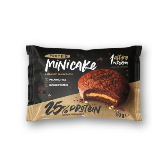 1attimoinforma Minicake Proteica al 20%; Gusto Cacao e Burro d'Arachid