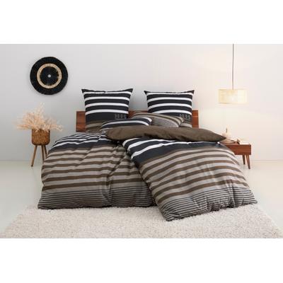 Bettwäsche H.I.S "Majoran", braun, B/L: 155cm x 220cm, , Biber, B/L: 80cm x 80cm, Biber, Obermaterial: 100% Baumwolle, Bettwäsche, gestreifte Bettwäsche in verschiedenen Qualitäten Image