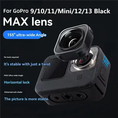 Max Lens Mod Weitwinkel-wasserdichtes Objektiv 155 ° Weitsicht für Gopro Hero 12 11 10 9 Kameras inklusive Anti-Shake-Unterstützung 5M