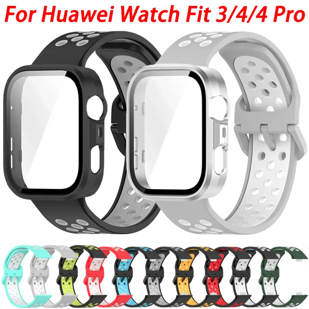 PC-Gehäuse + Silikonarmband für Huawei Watch Fit 4 3, Stoßstangen-Schutzhülle für Huawei Watch Fit 4/4 Pro, atmungsaktives Armband Correa Image
