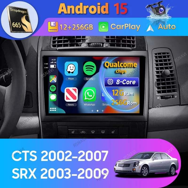 Android 15 Carplay Auto Für Cadillac CTS 2002 - 2007 SRX 2003 - 2009 Auto Radio GPS WIFI + 4G Video Multimedia 2 Din Player Stereo Image