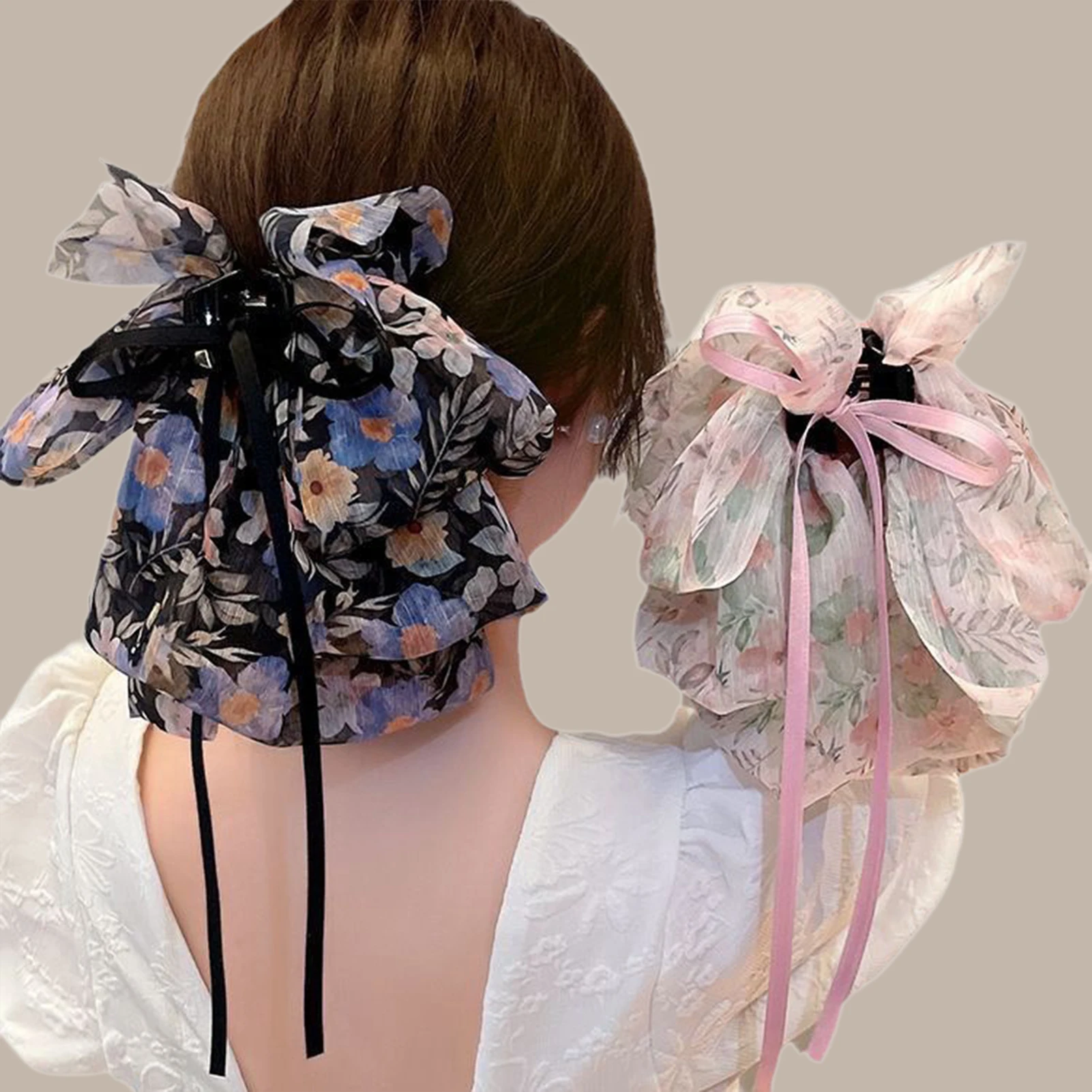 Sweety Haarspangen mit Schleife für Frauen, elegante dünne Gaze mit gebrochenen Diamanten, Schleife, Haarklammer, Sommer, Strand, trendiger Haarschmuck Image