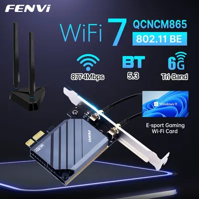 FENVI WiFi 7 QCNCM865 PCIE-Adapter BT5.3 Tri Band 2,4 G/5 G/6 GHz 5,8 Gbit/s 802.11BE Wireless Wi-Fi 7 Wi-Fi 6E-Karte für Desktop Win11