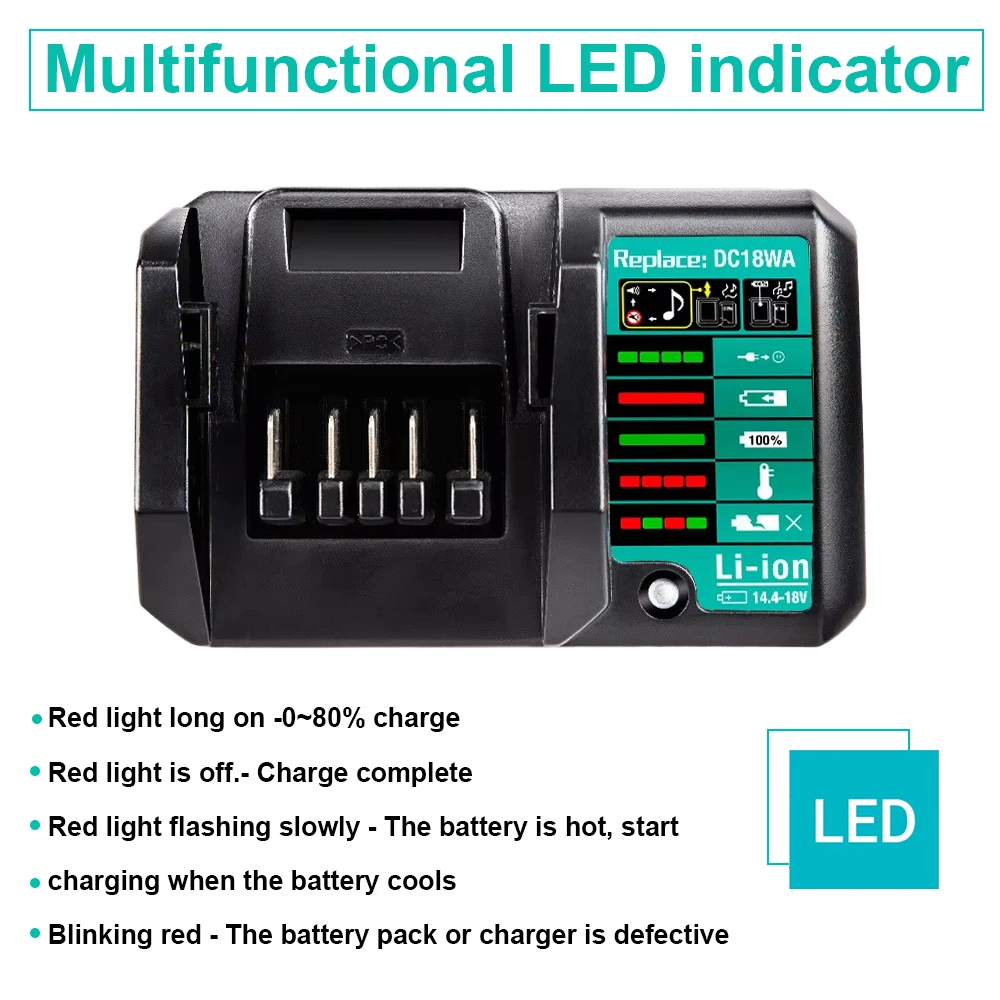 Für Makita 14,4 V 18 V BL1415G BL1413G BL1815G BL1820G BL1811G BL1813G Lithium-Batterie DC18WA Li-Ion Batterie Ladegerät Image