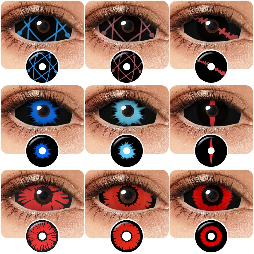 PSEYECHE Kontaktlinsen, Halloween, Vampir, 1 Paar rote Linsen, 22 mm, bunt, für Cosplay, Anime, farbige Schüler, Mehrzweck-Farbmischung Image