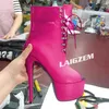 LAIGZEM Damen Stiefeletten Plattform Peep Toe Dünne High Heels Kurze Booties Damen Handgefertigte Schuhe Frau Große Größe 41, 46 50 52