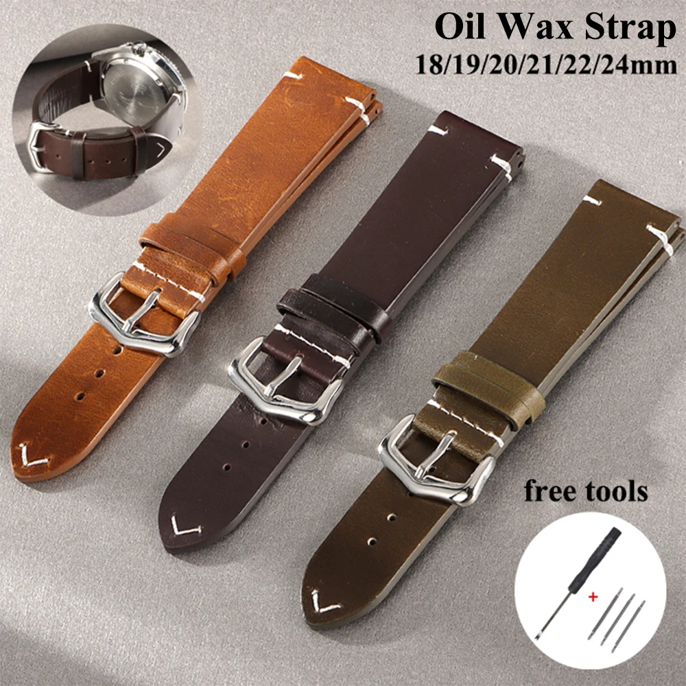 18/19/20/21/22/24 mm handgefertigtes Uhrenarmband Vintage Ölwachs Rindsleder Uhrenarmband Blau Rot Grün Schnellverschluss-Armband für Männer Frauen