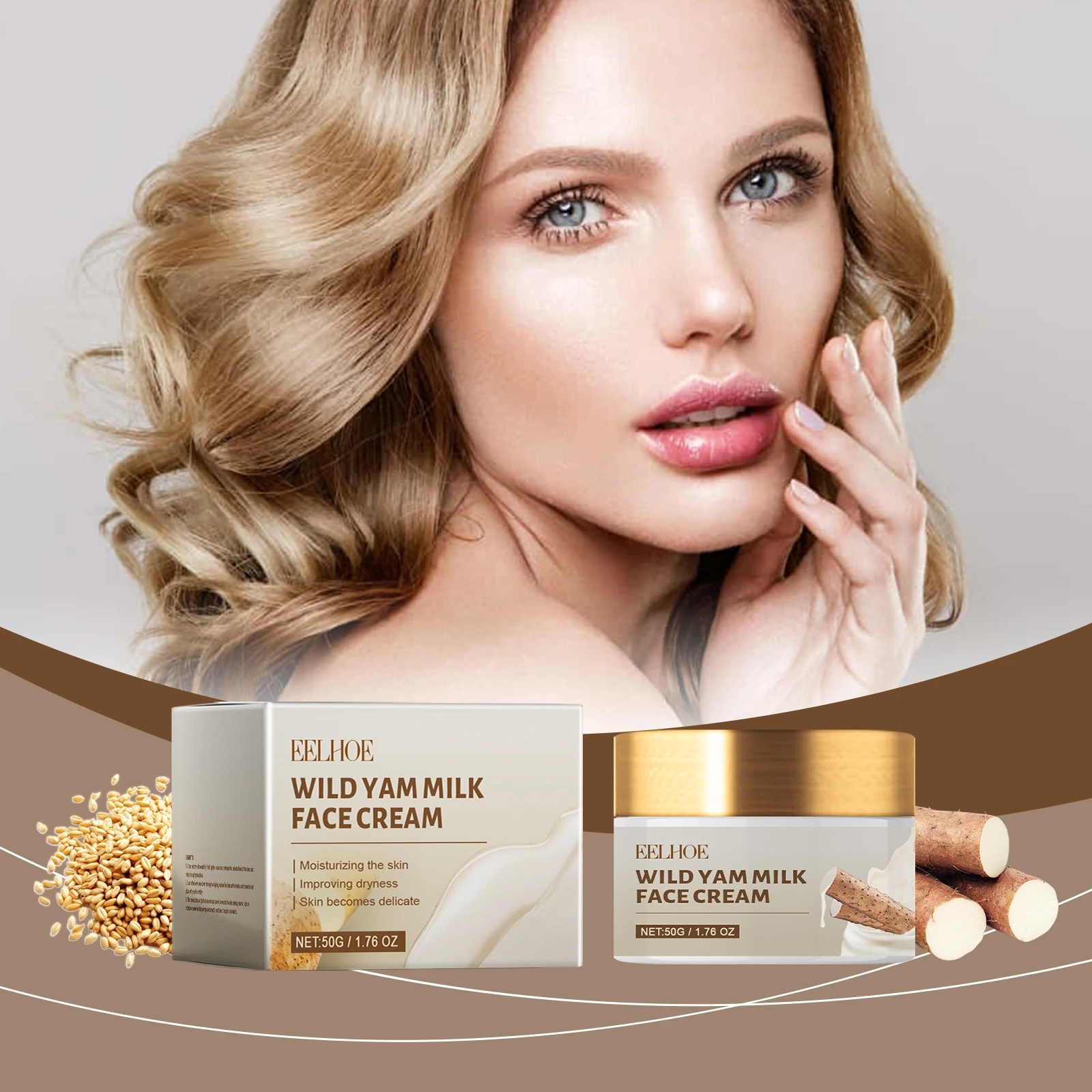 EELHOE Wild Yam Gesichtscreme, feuchtigkeitsspendende Hautpflege, verjüngt das Gesicht, straffende Reparatur, tief nährt Milch, weißer Reis, Gesichtswasser Image