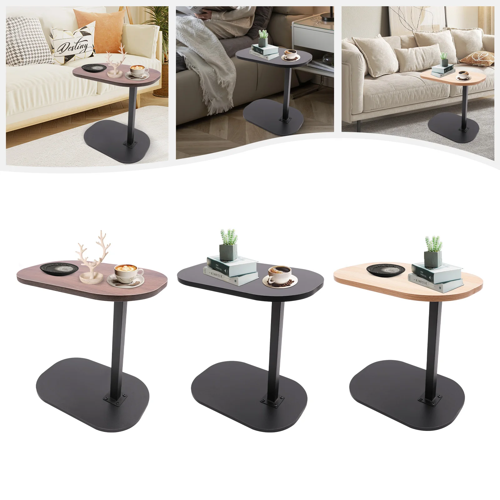 C-förmiger Beistelltisch, kleiner Couchtisch, 45–80 cm, höhenverstellbarer Beistelltisch für Wohnzimmer, Arbeitszimmer, Schlafzimmer, Büro Image