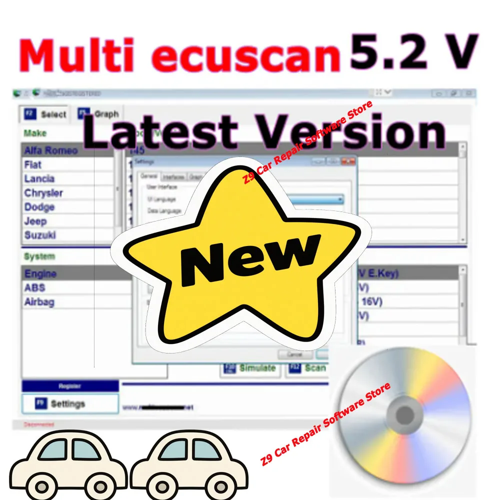 2025 Hot! Sale Multiecuscan 5.2 for Fiat Software Multiecuscan V5.2 for Fiat/Chrysler/Dodge/Jeep/Suzuki Scanner Software