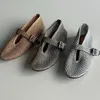 Maxdutti Schuhe aus echtem Leder, metallische Seide, gewebtes Mesh, Mary Jane-Schuhe, minimalistische, elegante, flache Schuhe, Slipper für Damen