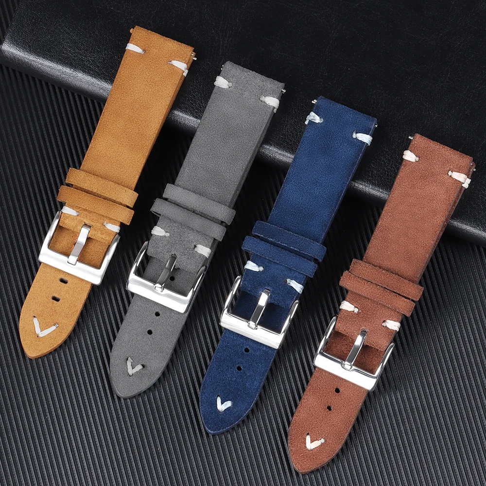 Weiches Wildlederarmband, Schnellverschluss, 22 mm, 18 mm, 20 mm, für Samsung Watch6 5/4/3, Kalbslederarmband, handgenähtes Band für Damen und Herren Image