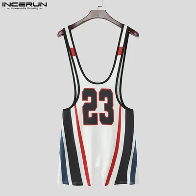 INCERUN Männer Bodys Patchwork Brief Druck Ärmellose Männliche Strampler Sexy Workout 2025, Sommer Elastische Mode Playsuits Männer Image
