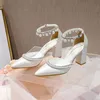 Spitze High Heels Dicker Absatz Sexy Perle Europäischer und amerikanischer Außenhandel Große Damenschuhe