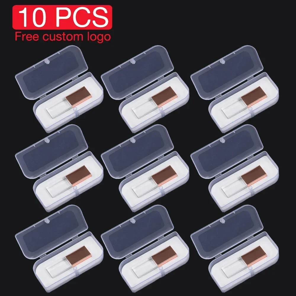 10 PCS LOT Crystal USB Stick 3D Print Free Custom Logo USB Flash Pen Drive Transparent Glass U Disk 128GB 8GB 16GB 32GB 64GB