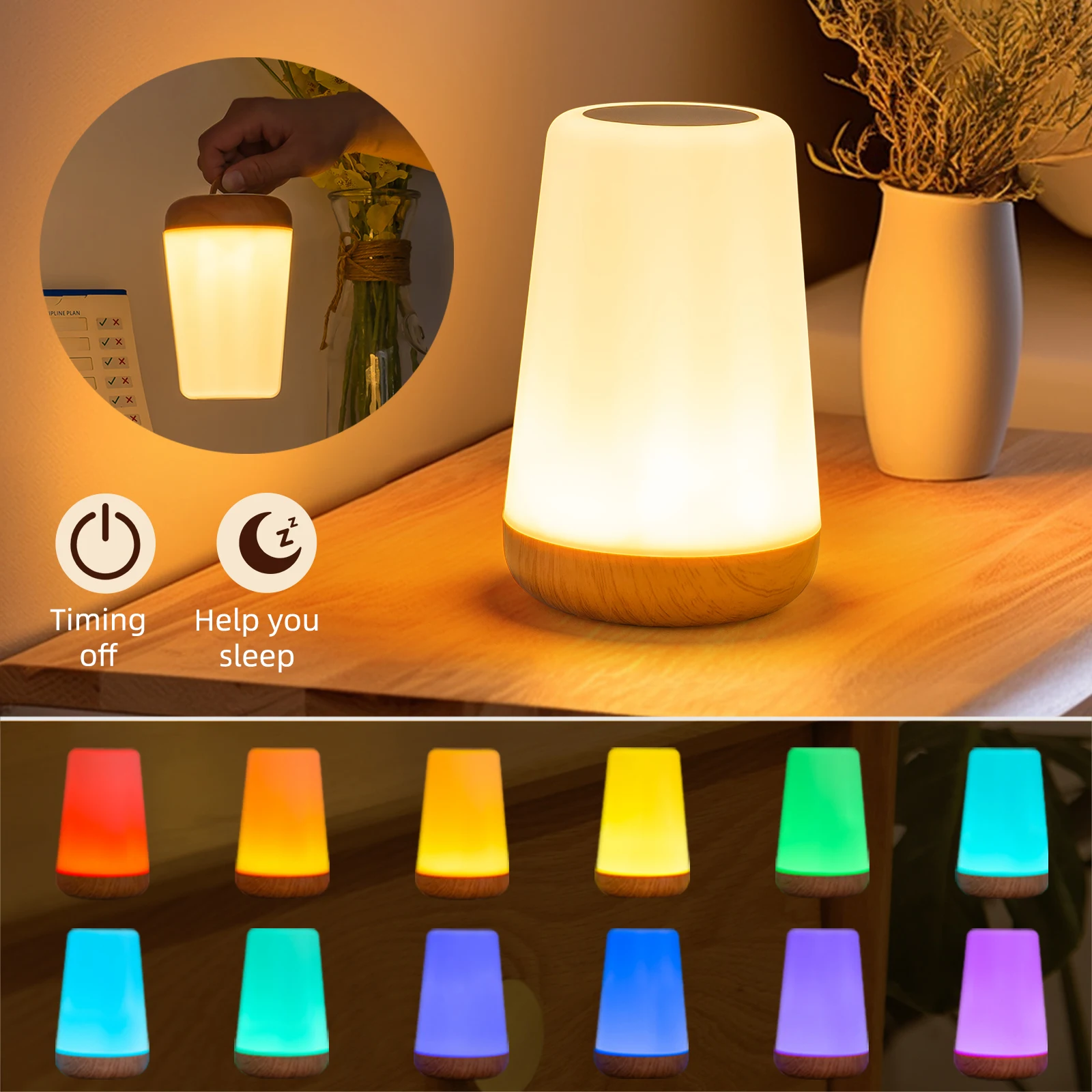 USB-Nachtlicht mit Touch-Steuerung, LED-Nachtlicht, 13 Farben wechselnd, dimmbar, Nachttischlampe mit Fernbedienung für Schlafzimmer, Camping, Lesedekoration