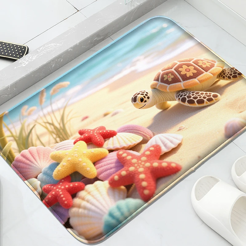 Buntes Badezimmer-Fußmatten mit Seesternmuster, wasserabsorbierend, kleiner Teppich, Toilettensitzmatte, dekorative Bodenmatte, maschinenwaschbar Image