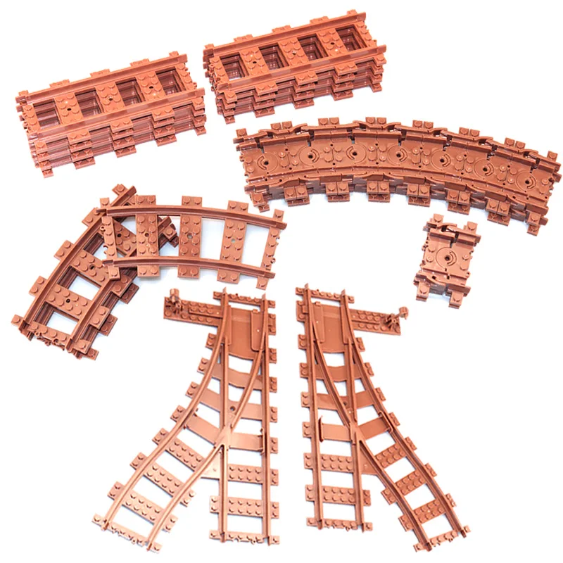 MOC City Kreative Züge braun Flexible Gleise gegabelte gerade gebogene Schienen Schalter Bausteinsteine High-Tech-Spielzeug für Kinder Image