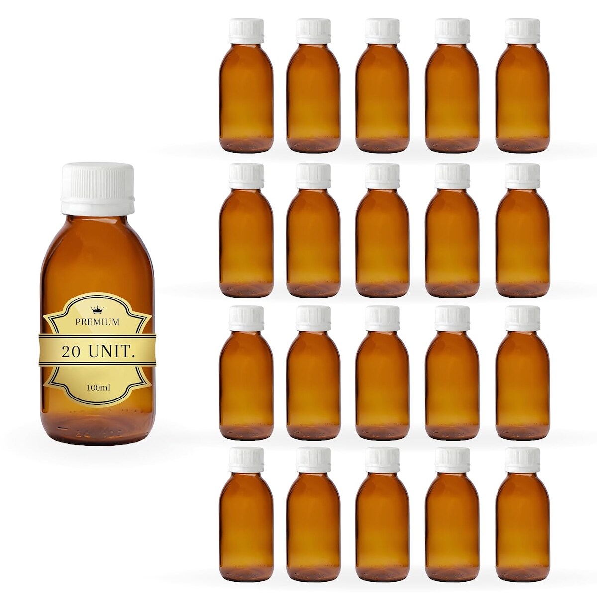 Espírito rebelde Rebellischer Geist – 20x Leere Braunglasflaschen à 100 ml mit Kunststoffdeckel – Flaschen für Ätherische Öle und Kosmetikprodukte Image