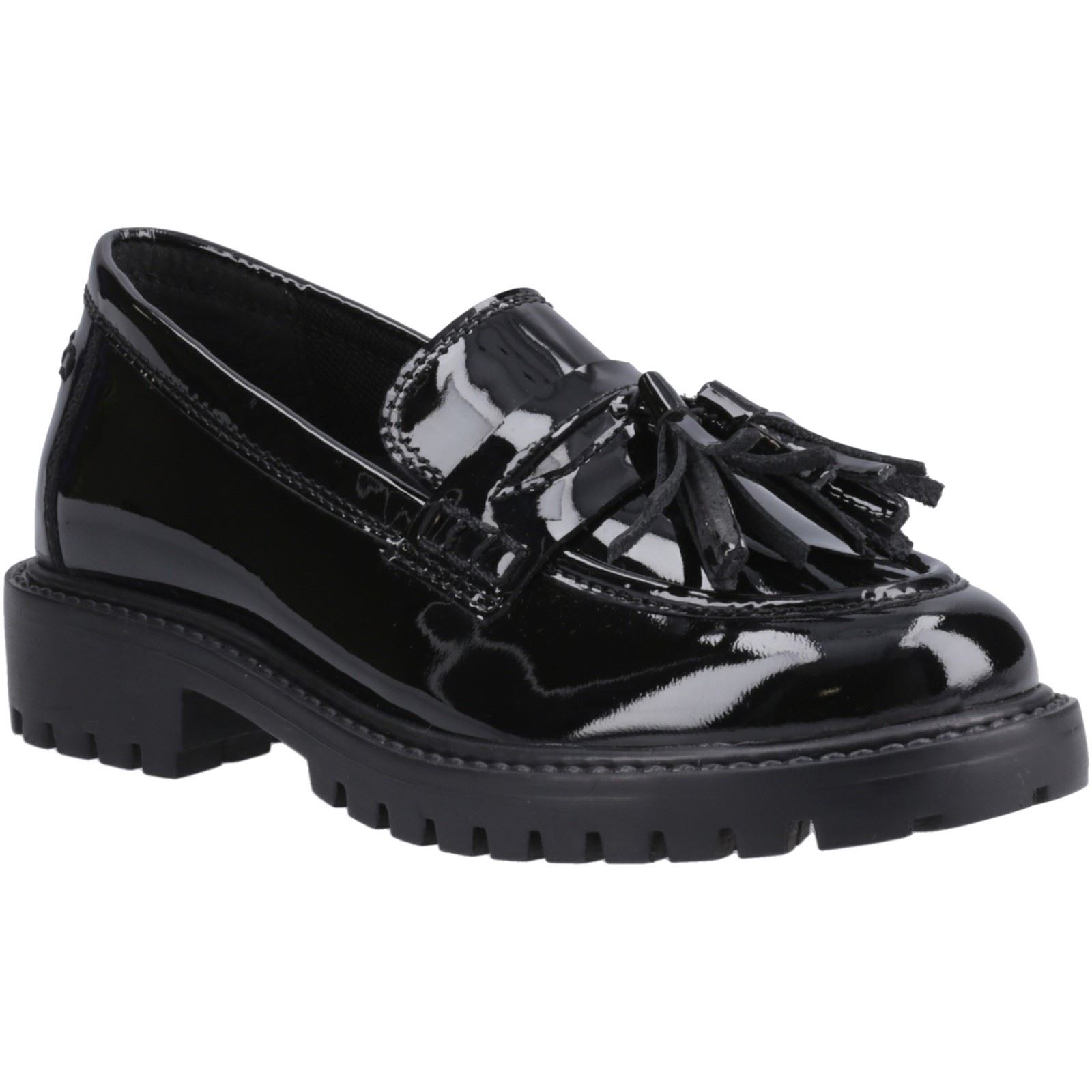 Hush Puppies Abigail Patent Senior Leather Girls's Black Loafers - Size UK 3 | Hush Puppies Sale | Discount Designer Brands