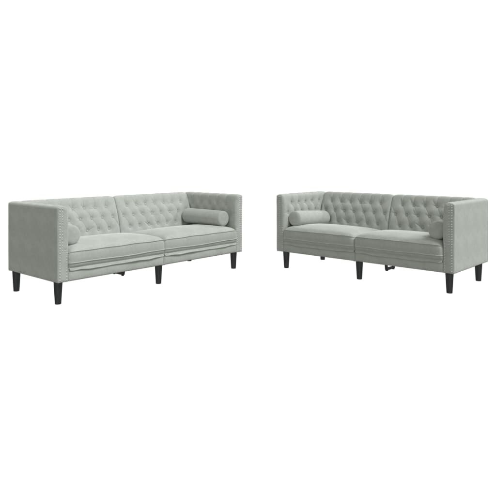 vidaXL 2-tlg. Chesterfield-Sofa-Set mit Nackenrollen Hellgrau Samt Image