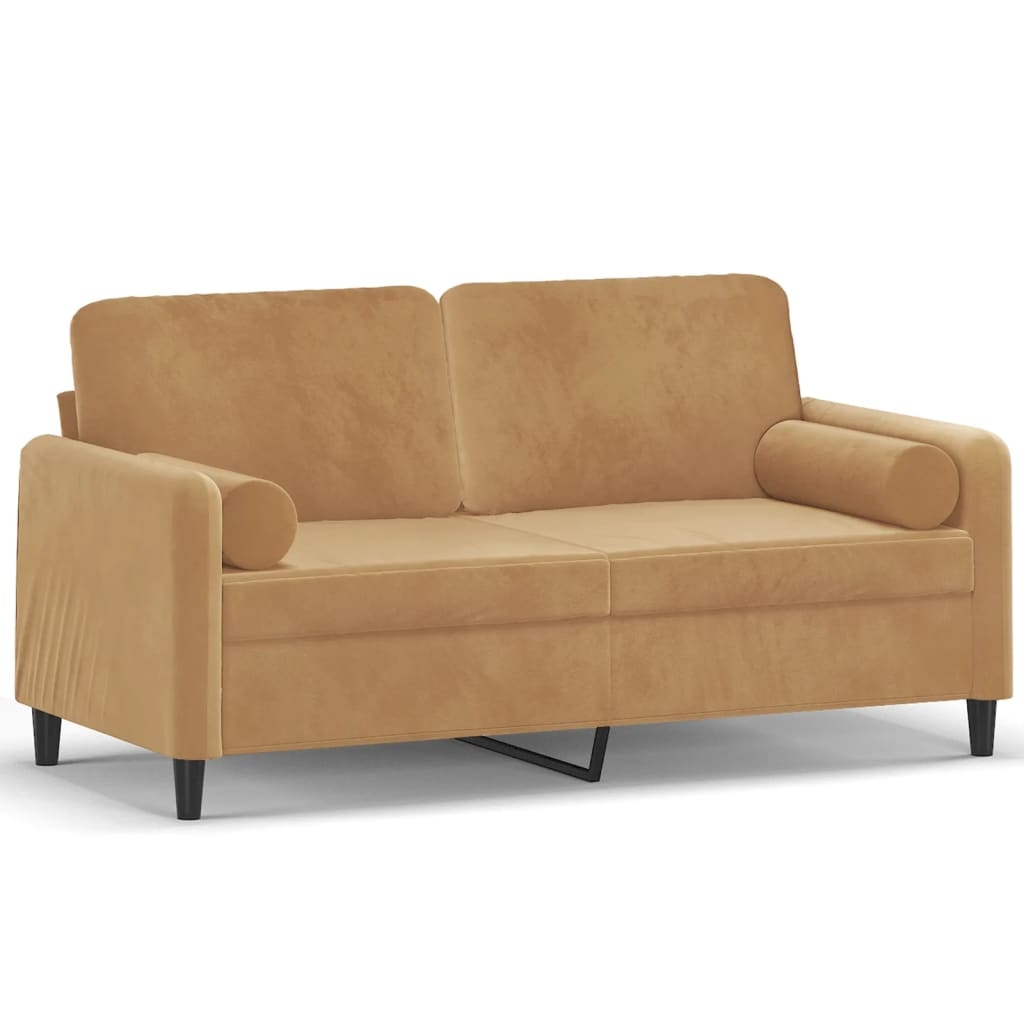 vidaXL 2-Sitzer-Sofa mit Zierkissen Braun 140 cm Samt Image