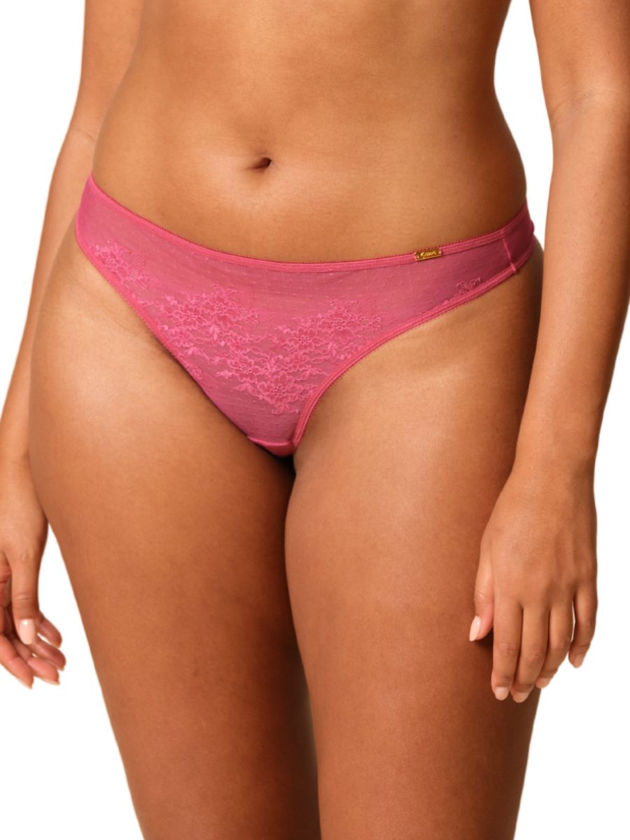 Gossard Womens Glossies Lace Thong - Pink Polyamide - Size X-small | Gossard Sale | Discount Designer Brands