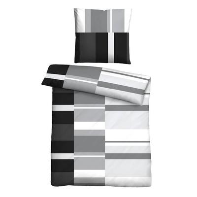Castell Polycotton Renforce Bettwäsche Streifen schwarz, 1x 155x220 cm + 1x 80x80 cm Image