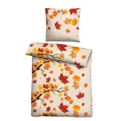 Castell Polycotton Biber Herbstblätter orange-rot, 1x 155x220 cm + 1x 80x80 cm